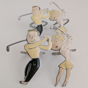 Retro Golfer Couple Napkin Rings Set 4 Die Cut Aluminum Golf Nostalgia Vintage
